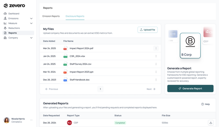 Zevero's carbon management platform