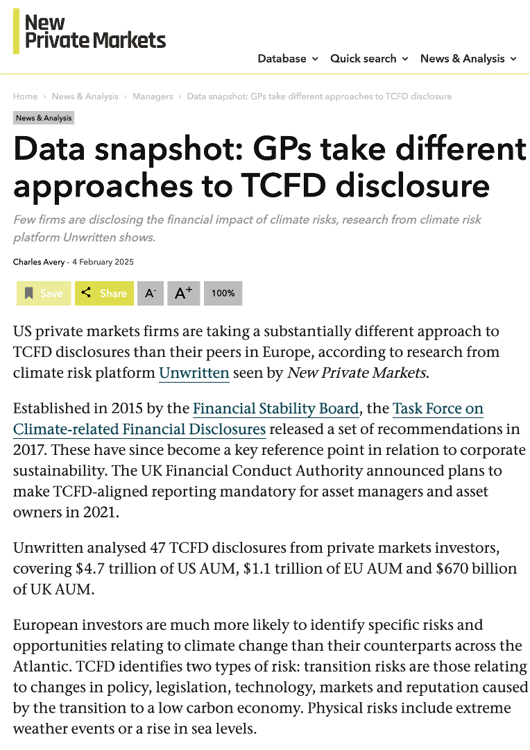 Data snapshot: GPs take different approaches to TCFD disclosure