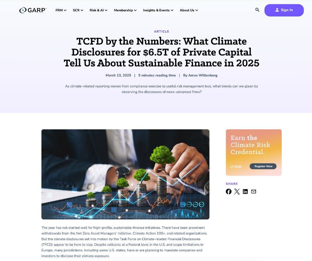 TCFD by the Numbers: What Climate Disclosures for $6.5T of Private Capital Tell Us About Sustainable Finance in 2025