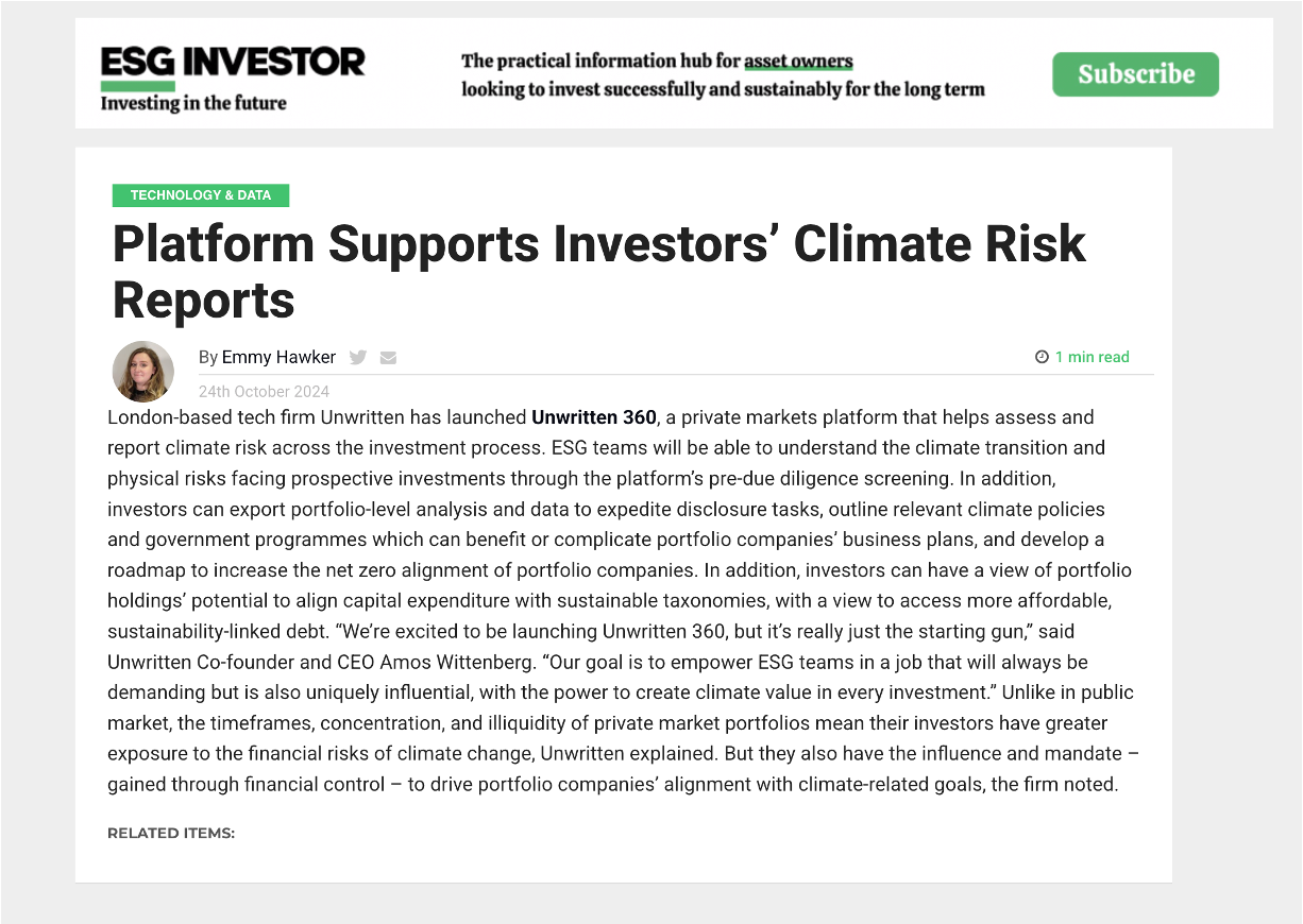 Platform Supports Investors’ Climate Risk Reports