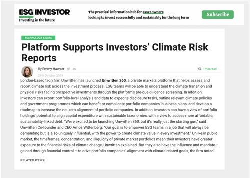 Platform Supports Investors’ Climate Risk Reports