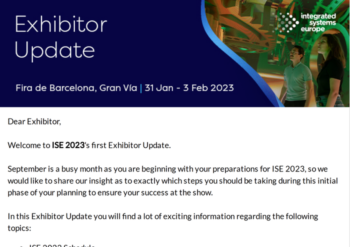 ISE 2023 Exhibitor Monthly - September 2022