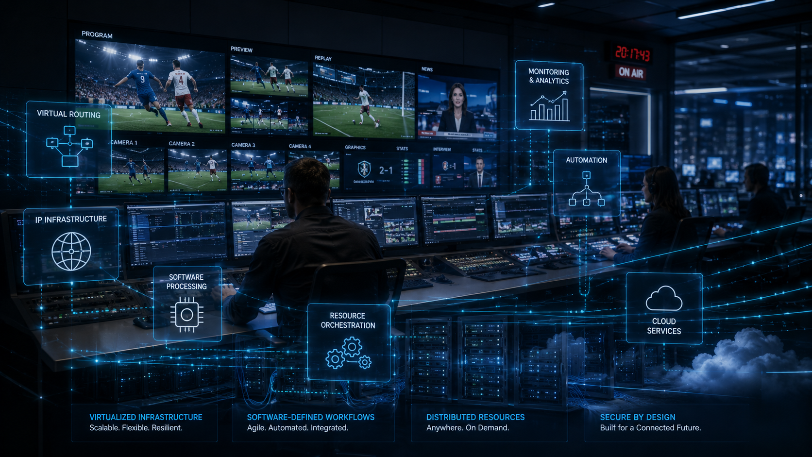 Futuristic broadcast control rooms