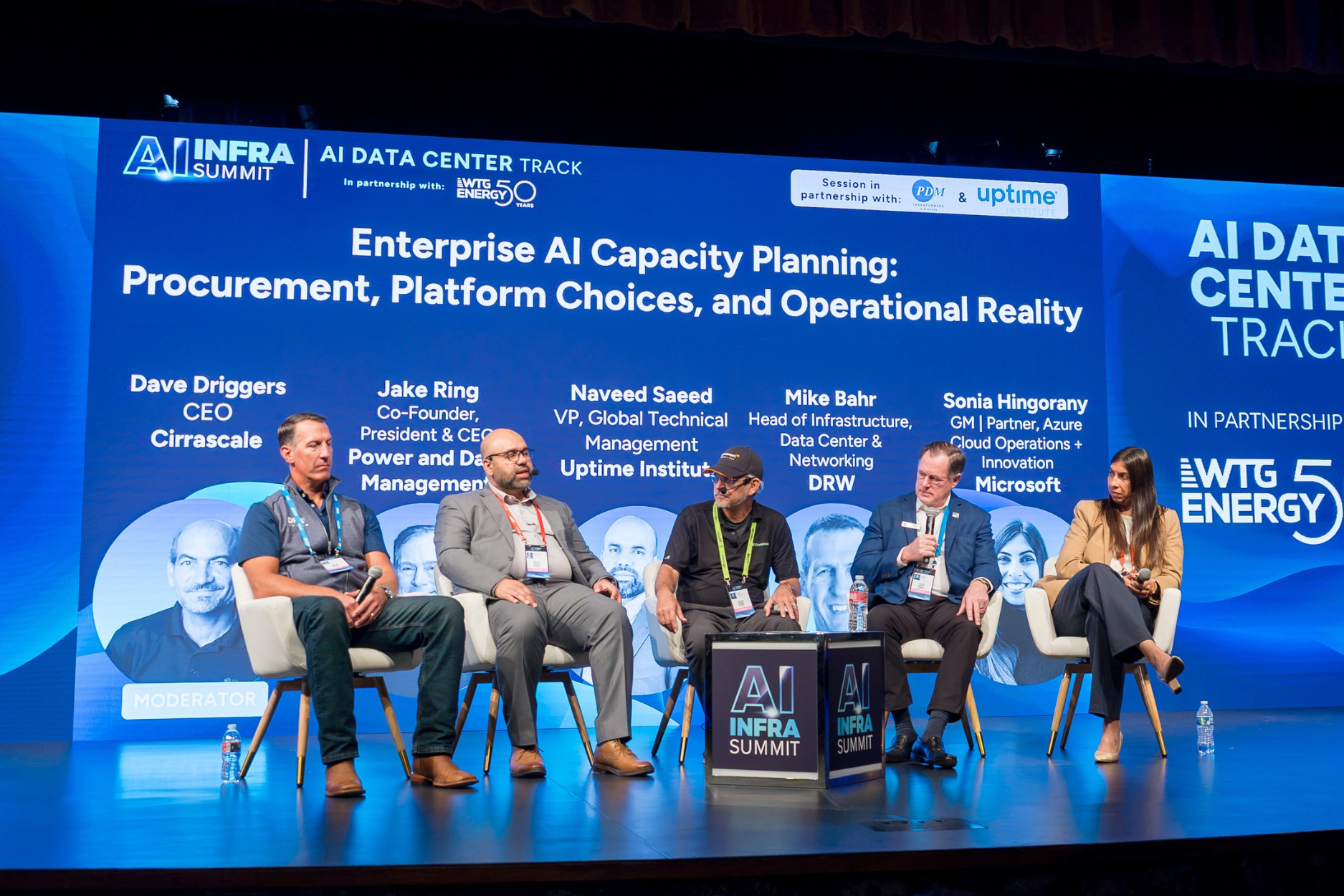 Naveed Saeed, VP, Global Technical Management, Uptime Institute, Jake Ring, Co-Founder, President & CEO, Power and Data Management, Mike Bahr, Head of Infrastructure, Data Center & Networking, DRW, Sonia Hingorany, GM | Partner, Azure Cloud Operations + Innovation, Microsoft and Dave Driggers, CEO, Cirrascale    