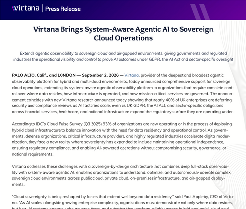Virtana Brings System-Aware Agentic AI to Sovereign Cloud Operations