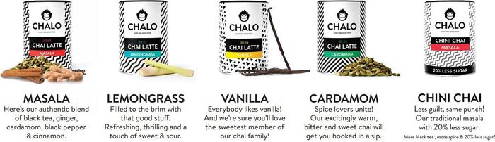 CHALO Chai Latte - Indian Chai Starter Kit - Black Assam Tea - 5 flavors of delicious Indian tea x 300g