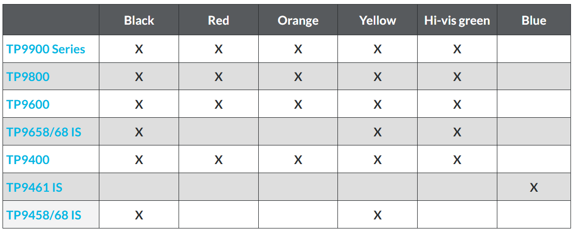 COLOUR OPTION TABLE 2