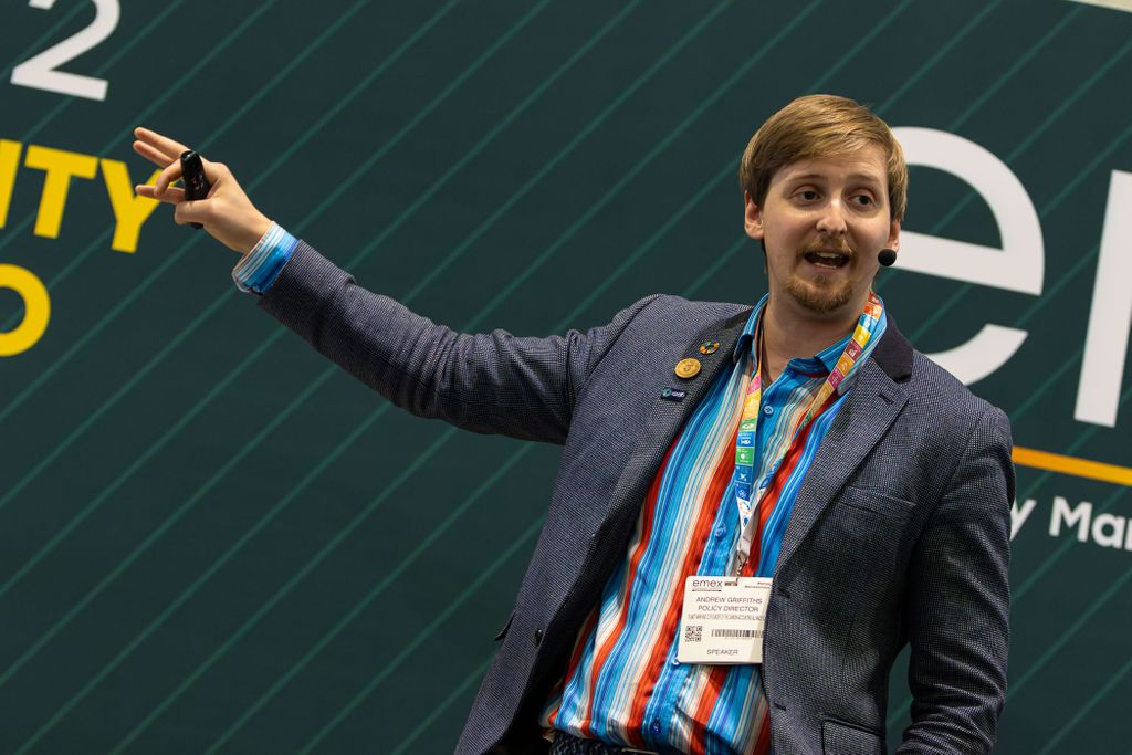 Man delivering conference presentation