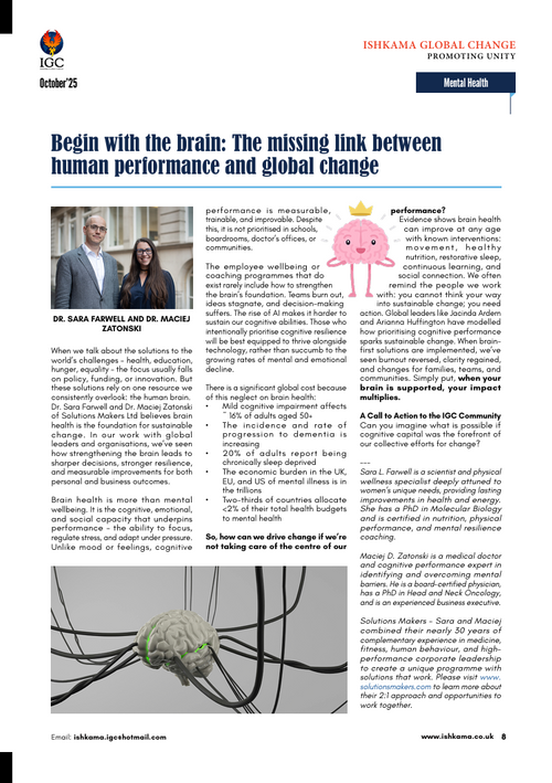 Feature in Ishkama Global Change Magazine: Brain Health