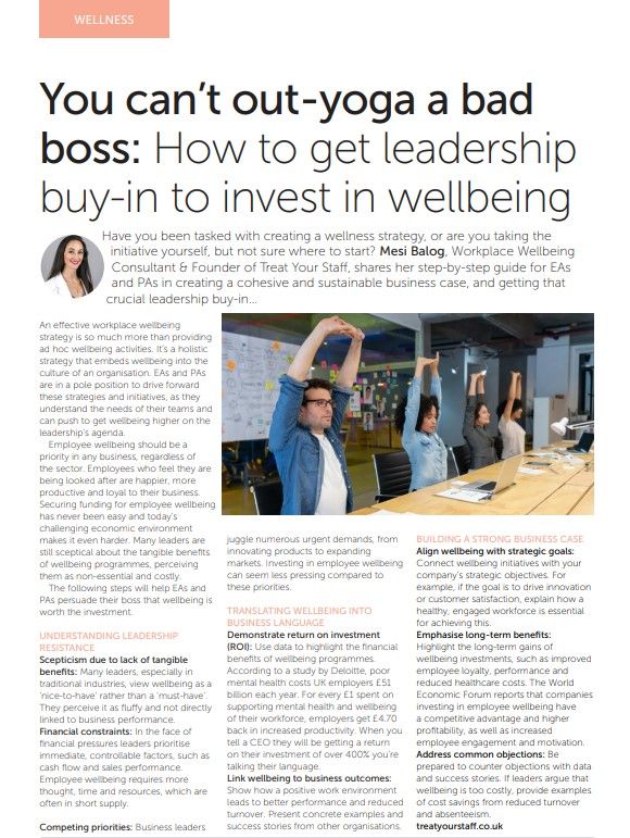 “You can’t out-yoga a bad boss.” How to get leadership buy-in to invest in wellbeing - a step-by-step guide for EAs