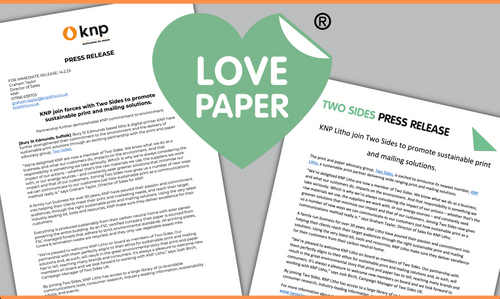KNP join forces with Two Sides to promote sustainable print and mailing solutions.