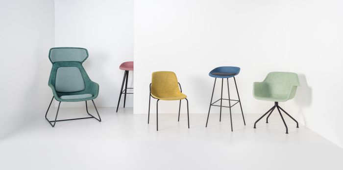 Colourful Felt seat designs made from waste PET plastic bottles