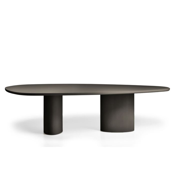 A Graphic Meeting Point: Athena Triangular Oak Table in Textured Cement Finish