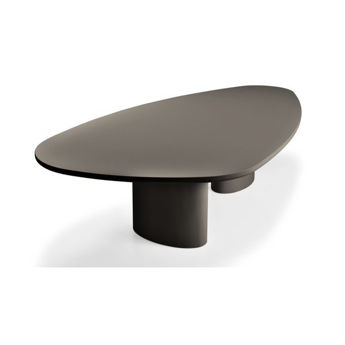 A Graphic Meeting Point: Athena Triangular Oak Table in Textured Cement Finish