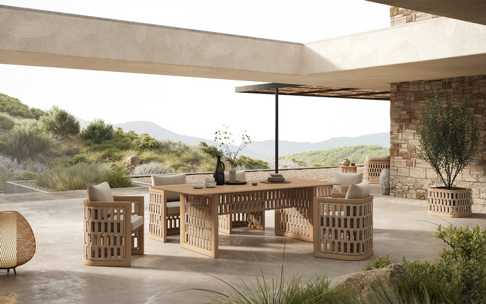 N2 6 Seater Dining Table, Light Teak