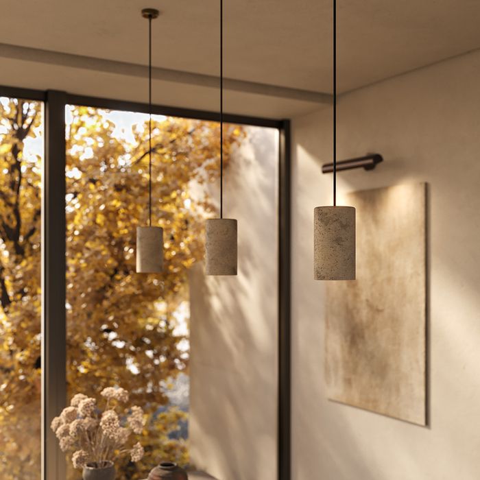 Travertine Stone Cylinder Pendant Light - 4 inch - Natural