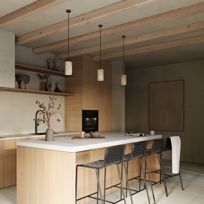 Travertine Stone Cylinder Pendant Light - 4 inch - Natural