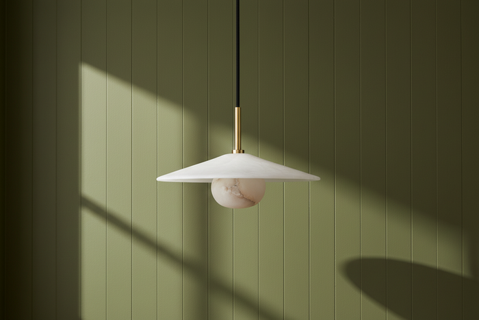 Alabaster Slope Pendant Light - 12 Inch - Brass