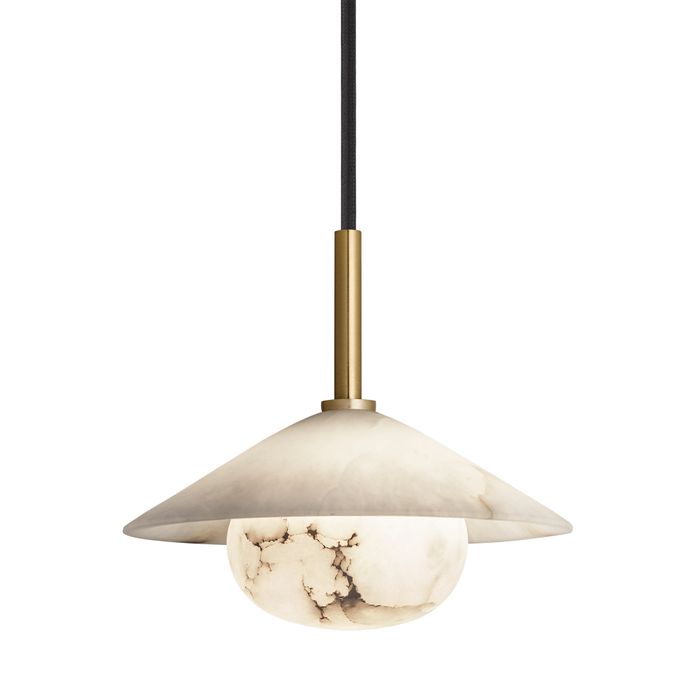 Alabaster Stone Slope Pendant Light - 8 Inch - Brass
