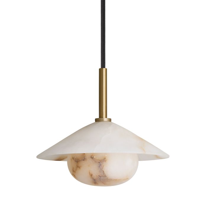 Alabaster Stone Slope Pendant Light - 8 Inch - Brass