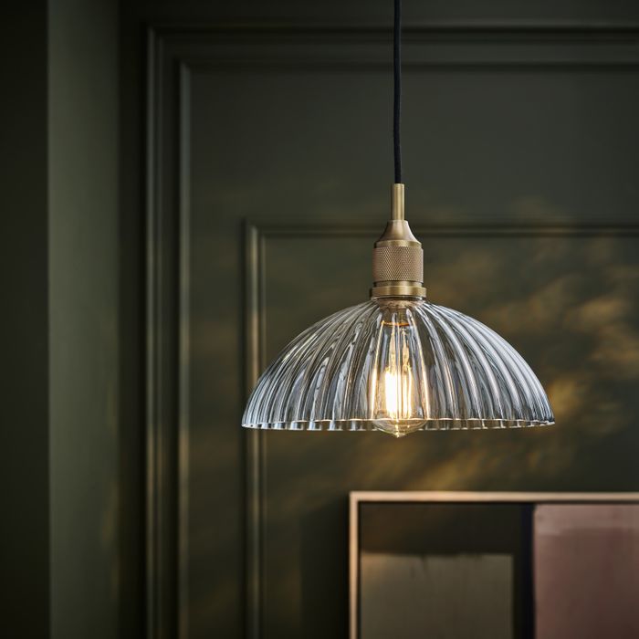 Noho Glass Ribbed Dome Pendant Light - 12 Inch