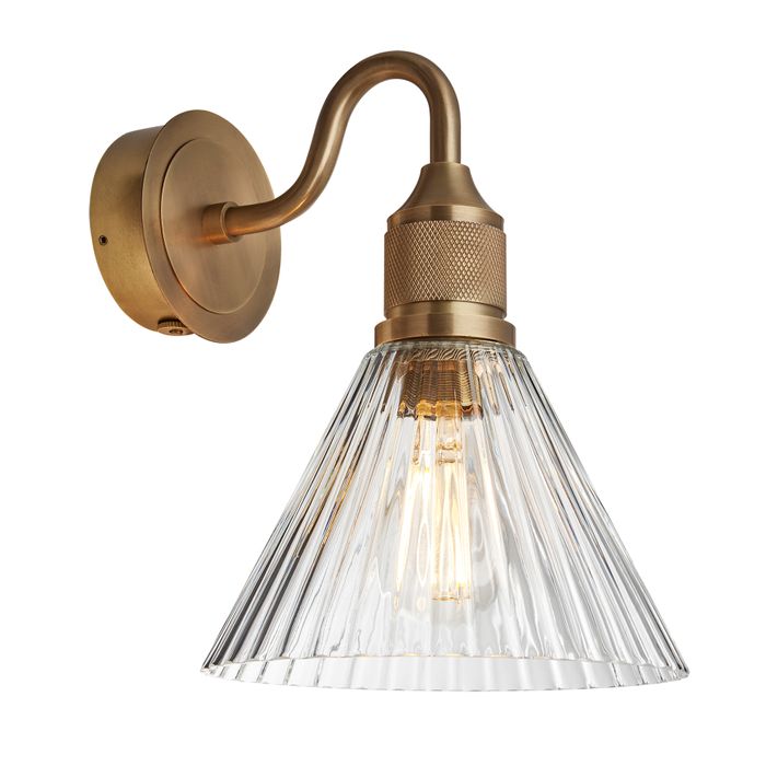 Noho Glass Ribbed Funnel Swan Neck Wall Light - 7 Inch