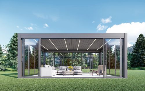 Aluminium and glass outdoor gym provided by Westminster Outdoor Living