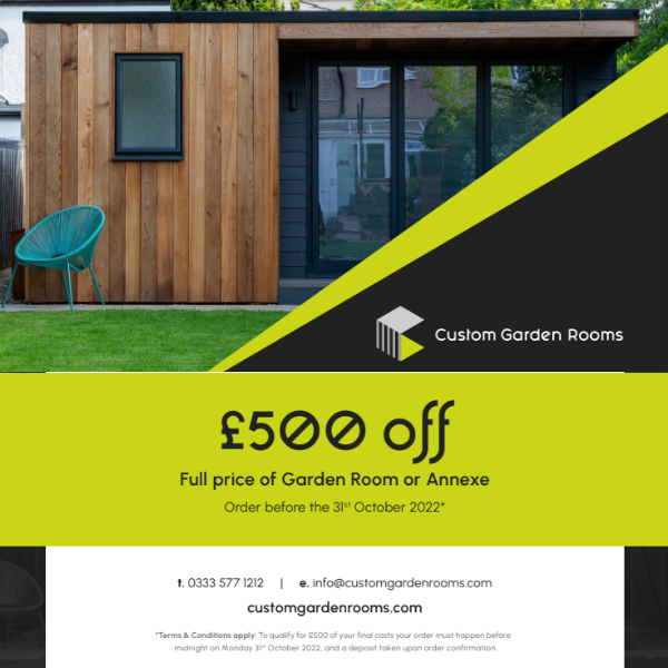 £500 OFF purchase price of garden room