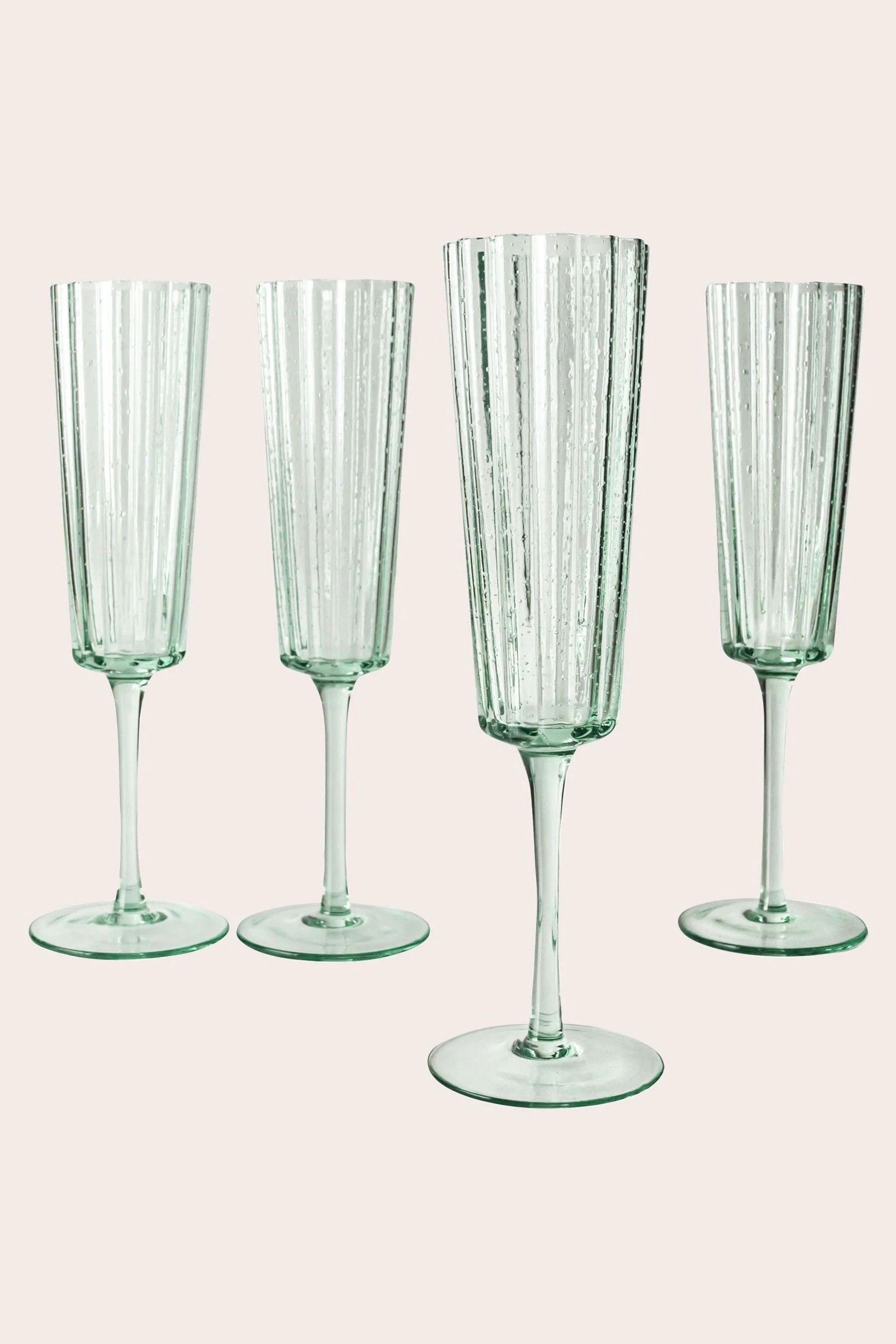 4 Pack Green Champagne Glasses