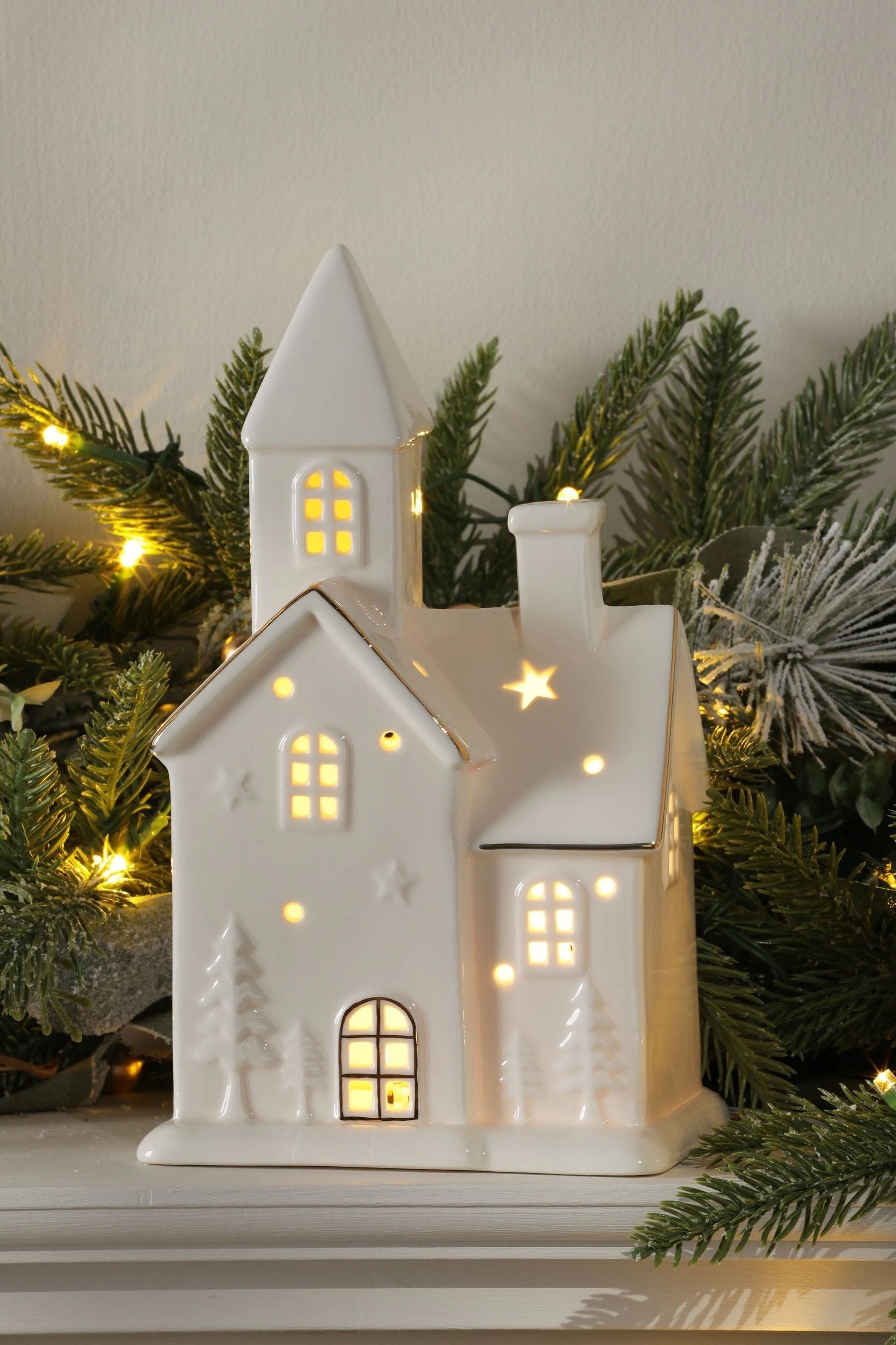 Ceramic House Light Up Christmas Decoration