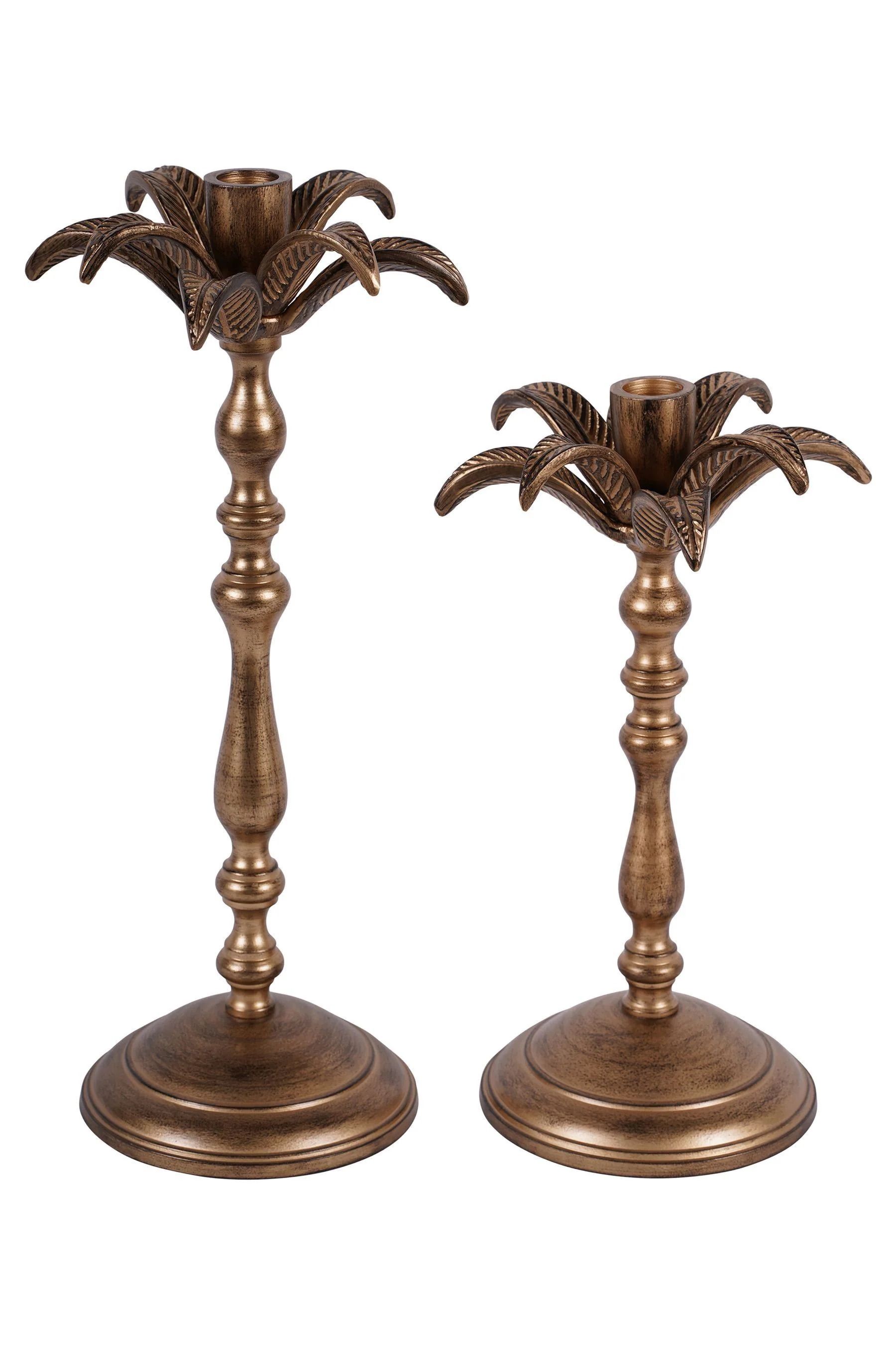 Palm Tree Antique Gold Candle Holder