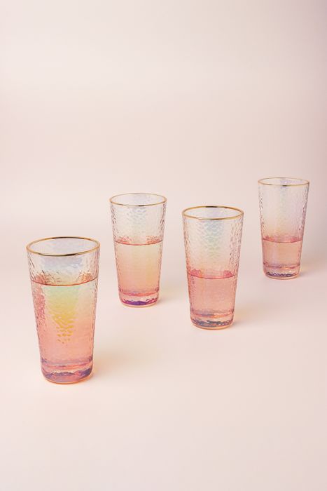 SET OF 4 LUSTRE PEARL HAMMERED TEXTURED CHAMPAGNE, WINE, TUMBLER FLUTE DRINKING GLASSES