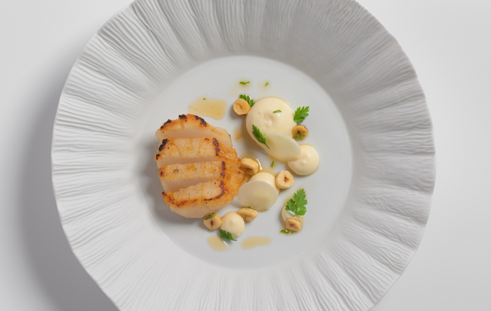 Mark Heir's seared orkney scallops with celeriac and green apple