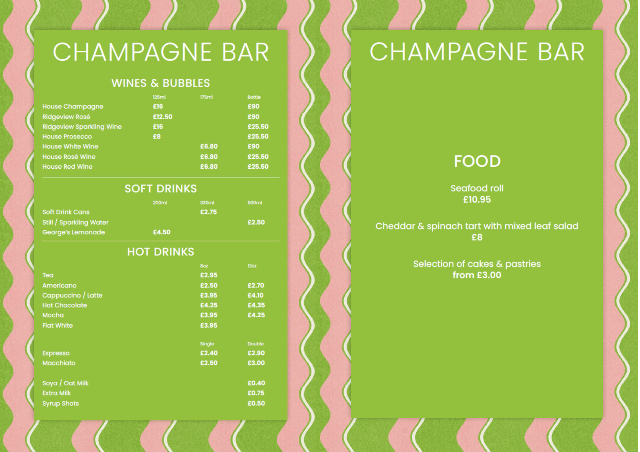 Champagne Bar menu