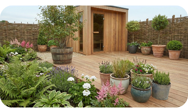 Planters and panelling. 