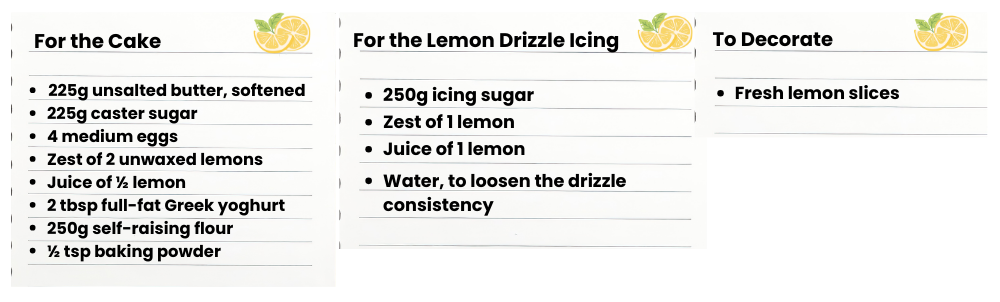 lemon drizzle ingredients