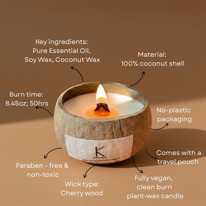 Hand-poured plant-based coconut shell candle