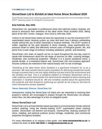 StoneClean Ltd Press Release