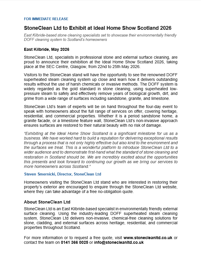 StoneClean Ltd Press Release