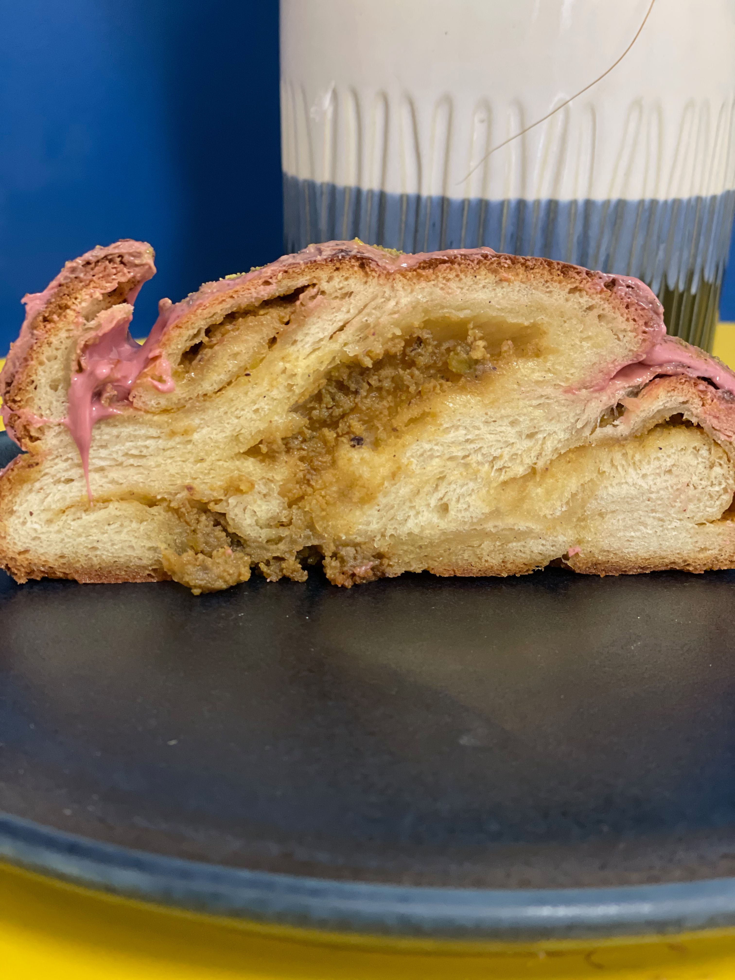 Pistachio and Natural Ruby Chocolate Tsoureki (Brioche)