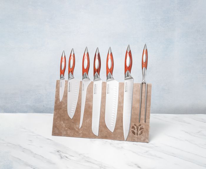 7 Piece Set with Leather Magnetic Knife Block
