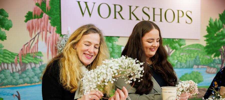 Women making a wreath