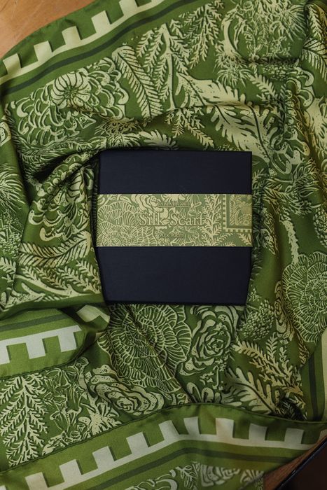 Verdant Garden – Botanical Linocut Silk Scarf