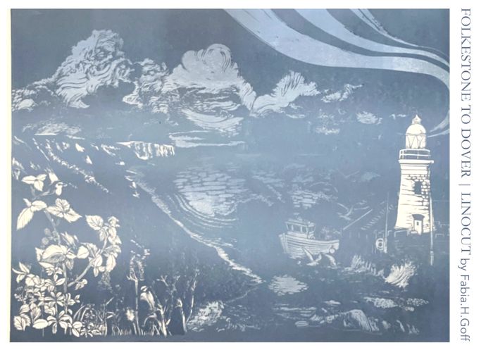 Folkestone to Dover - A1 Linocut