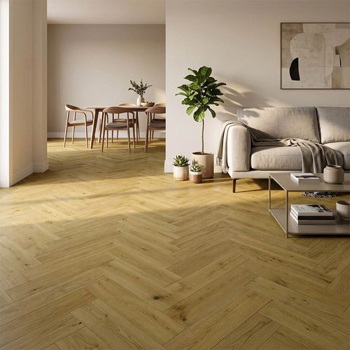 F4917 Herringbone Click Engineered Brushed & Matt Lacquered Charnwood Natural Oak Parquet Block Wood Flooring
