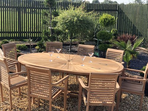 teak oval dining set