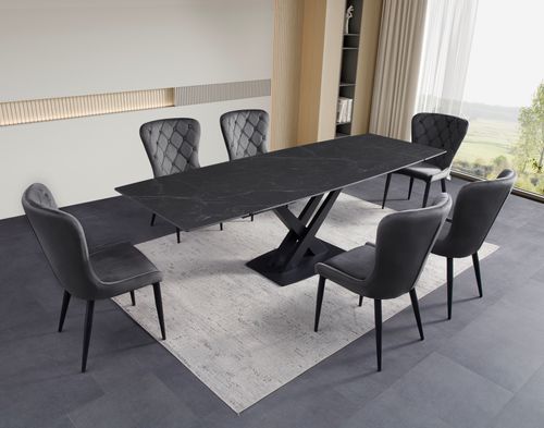 ceramic dining table charcoal with luxury chairs