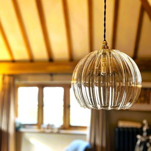 Soho Bathroom Ribbed Glass Globe Pendant light - Large