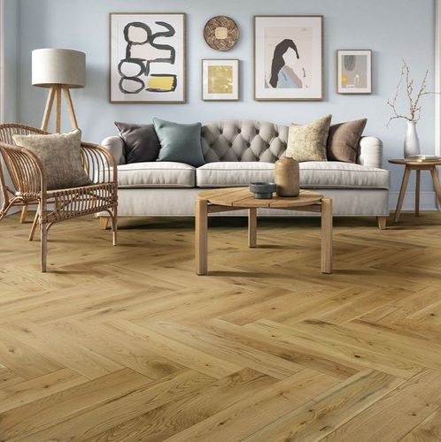 120mm Herringbone Engineered Brushed & UV Oiled Natural Charnwood Oak Parquet Wood Flooring