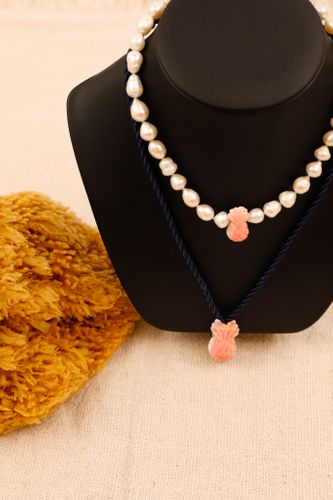 Fresh Water Pearl and Hand Carved Queen Conch Shell Pineapple Choker